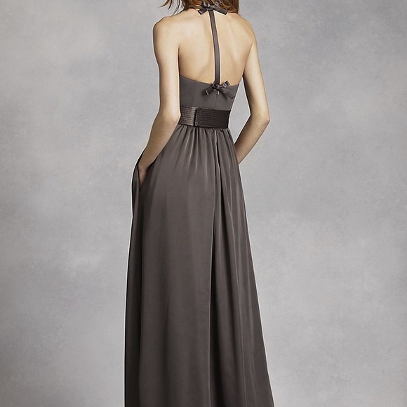 Vera Wang V Neck Halter Gown with Sash - Picture 2 of 6